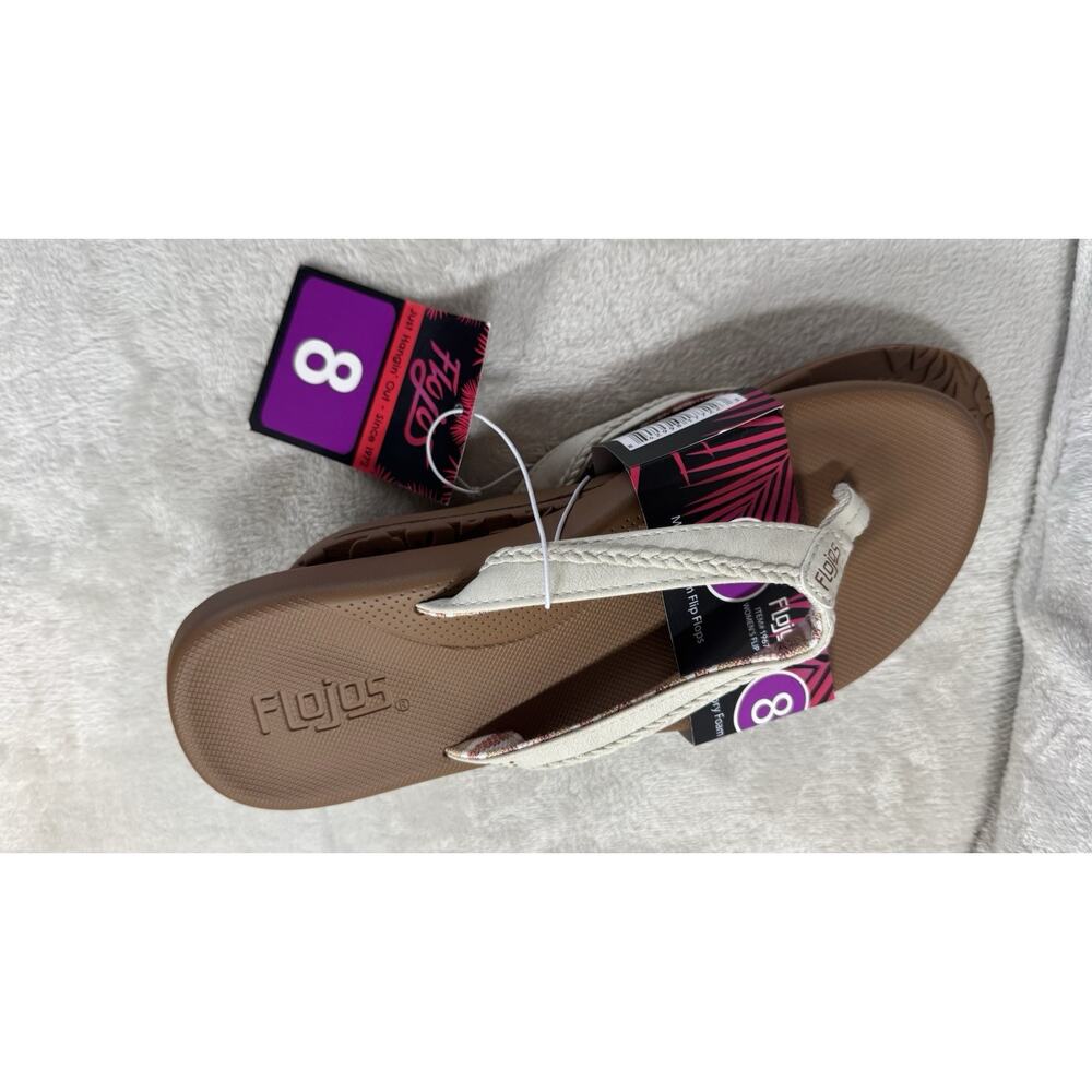 Flojos NEW Womens Flip Flops Sandals Size 8 White Memory Foam Beach/Pool Logo - Picture 2 of 8